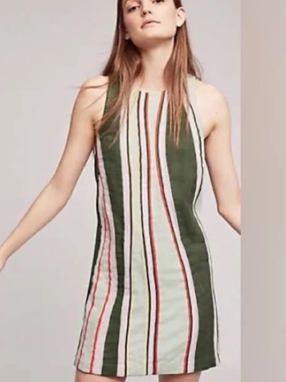 Maeve Vertical Stripe Denim Mini Dress in Olive and Lavender